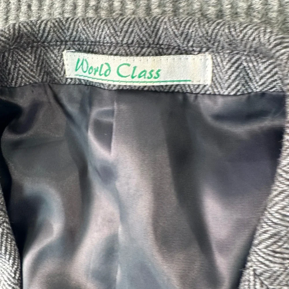 VTG World Class Mens 48R Gray Herringbone Wool Blend‎ Blazer Sport Coat 2 Button